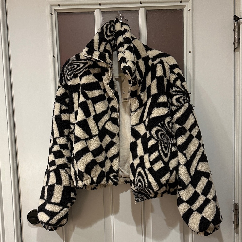 Urban Outfitters Black and Cream Teddy Jacket